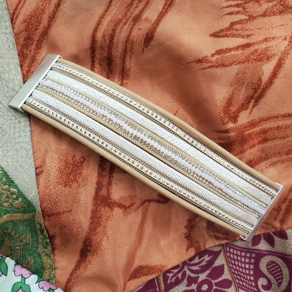 FINAL DROP!! Tan Faux Suede & Gold Faux Leather Bohemian Wrap Style Bracelet - Picture 7 of 9